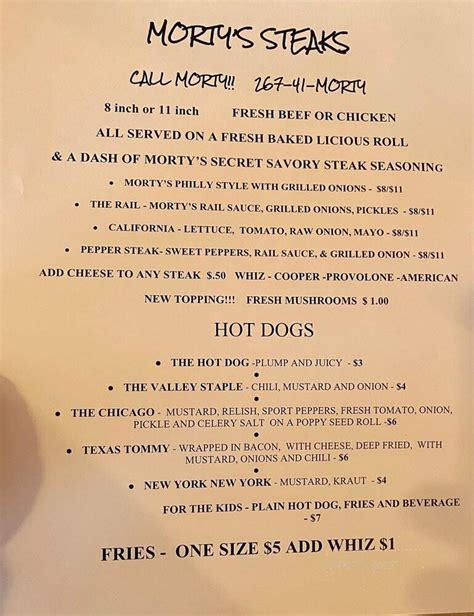 ABOUT US. . Mortys steaks menu